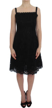 Dolce & Gabbana Elegante vestido negro hasta la rodilla con encaje floral