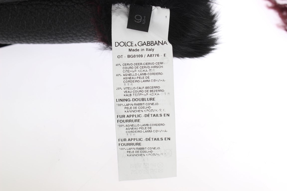 Dolce & Gabbana Elegantes guantes de piel negro y burdeos