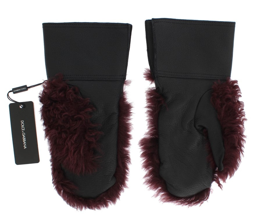 Dolce & Gabbana Elegant Black & Bordeaux Leather Gloves