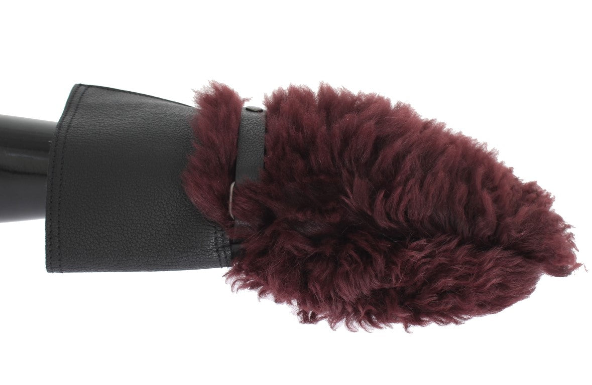 Dolce & Gabbana Elegantes guantes de piel negro y burdeos