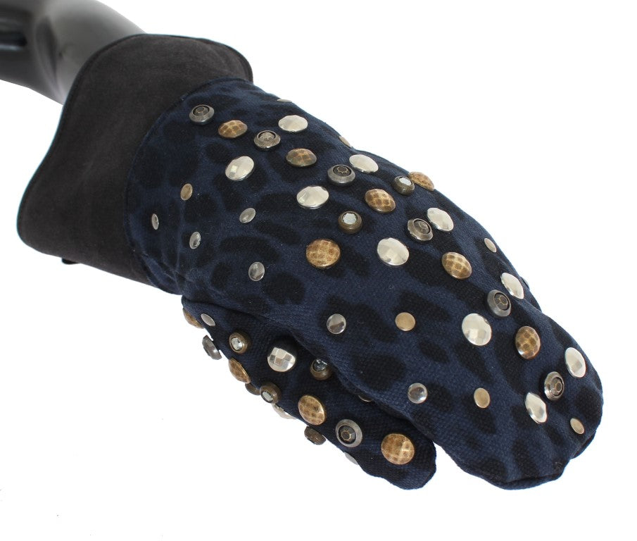 Dolce & Gabbana Chic Gray Wool & Shearling Gloves with Studded Details