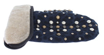 Dolce & Gabbana Chic Gray Wool & Shearling Gloves with Studded Details