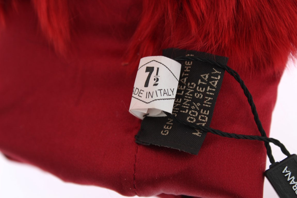 Dolce & Gabbana Guantes de codo de piel roja de cuero marrón