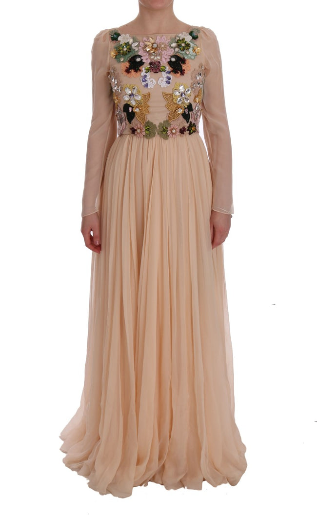 Dolce & Gabbana Elegante vestido largo de seda con bordado floral