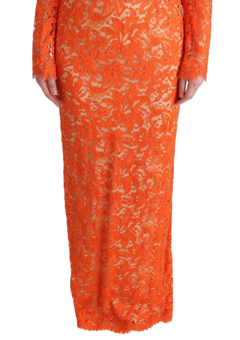 Dolce & Gabbana Elegante vestido tubo naranja de manga larga y largo completo