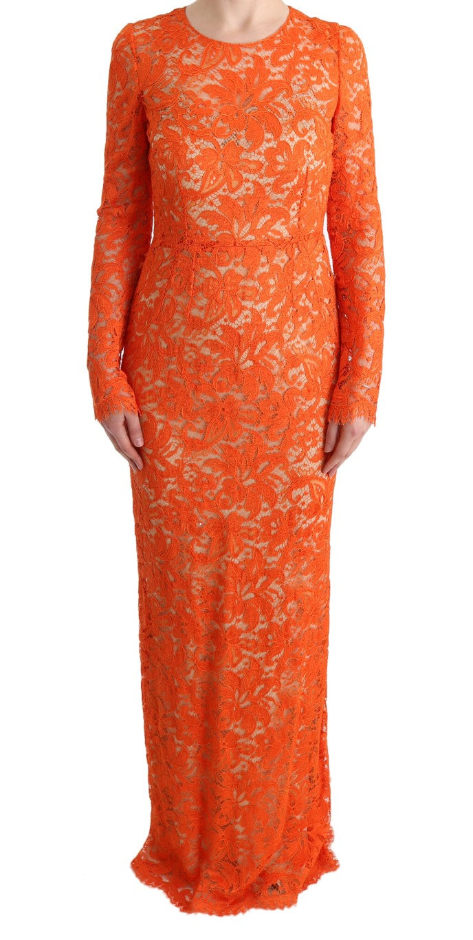 Dolce & Gabbana Elegant Long-Sleeve Full-Length Orange Sheath Dress
