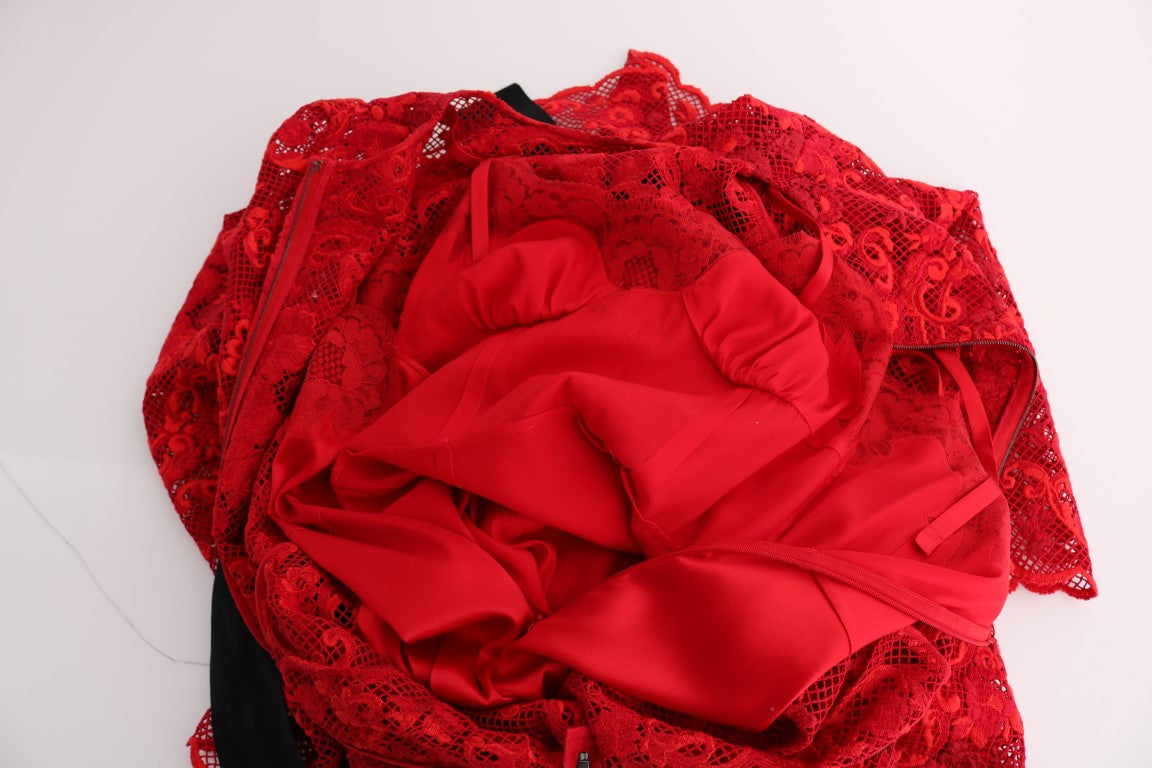 Dolce & Gabbana Elegant Red Sheath Dress with Silk Bow Belt