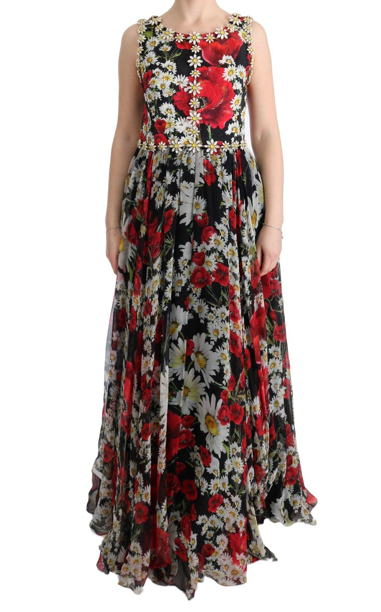 Dolce & Gabbana – Maxikleid mit Blumenmuster, Sonnenblumen-Print und Kristallen