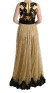 Dolce & Gabbana Elegant Gold Floral Lace Gown Dress