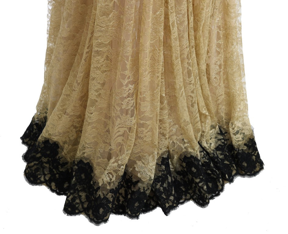 Dolce & Gabbana Elegant Gold Floral Lace Gown Dress