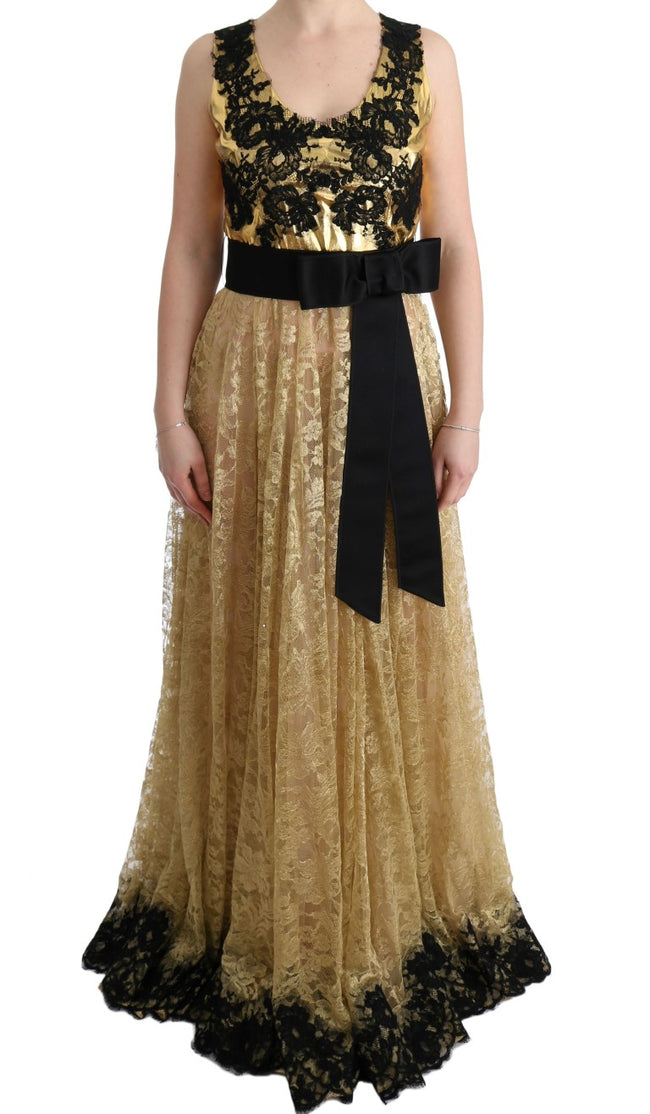 Dolce & Gabbana Elegante vestido de encaje floral dorado
