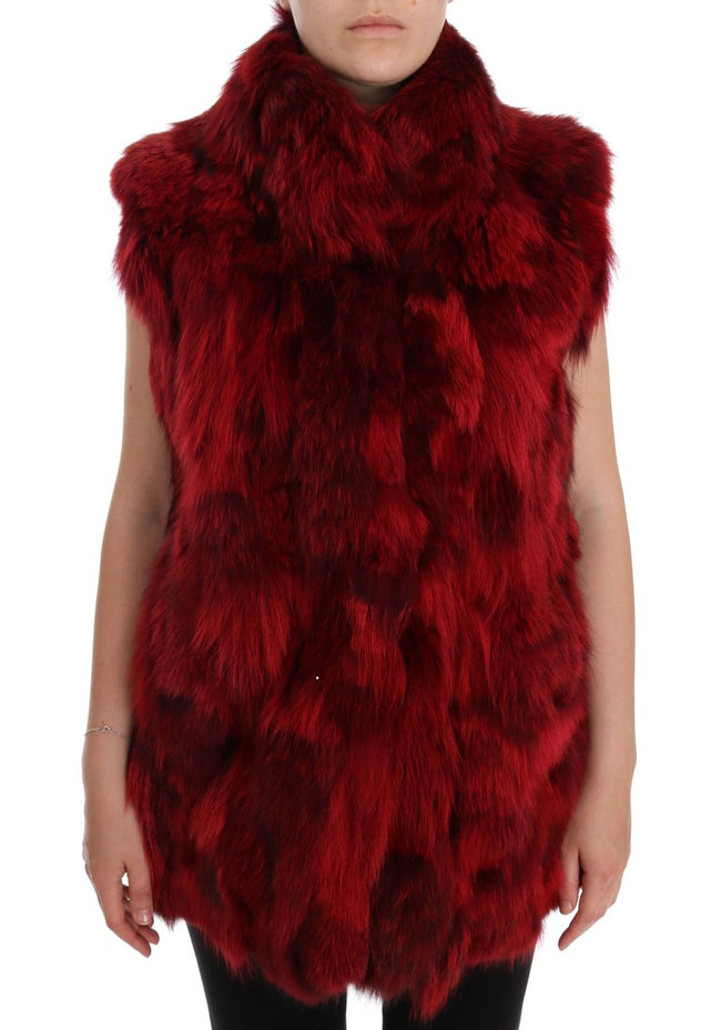Dolce & Gabbana Lujosa chaqueta chaleco larga de piel de coyote roja