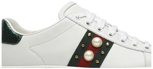 Gucci Wmns Ace Studded 'White' Leather Sneaker with Silver-Tone Spike Detailing