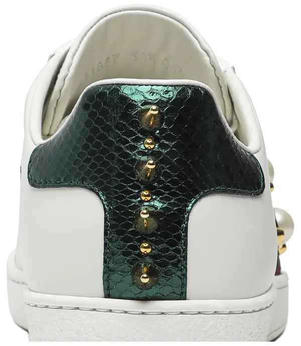 Gucci Wmns Ace Studded 'White' Leather Sneaker with Silver-Tone Spike Detailing