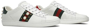 Gucci Wmns Ace Studded 'White' Leather Sneaker with Silver-Tone Spike Detailing