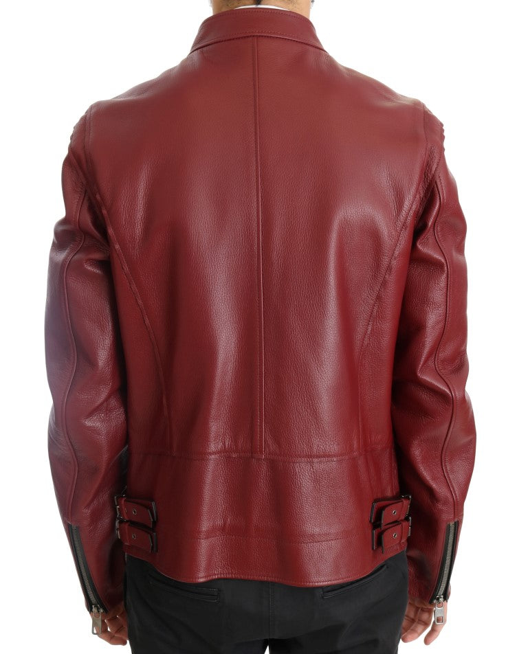 Dolce & Gabbana Radiant Red Leather Biker Motorcycle Jacket