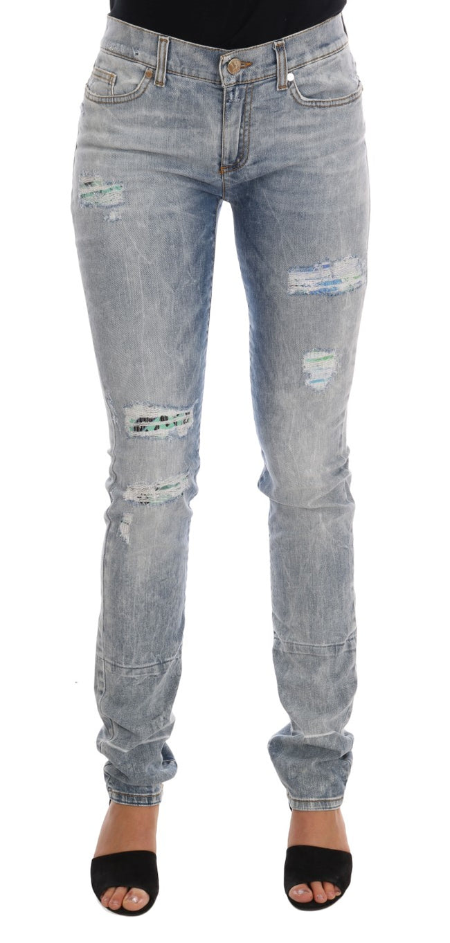 Versace Jeans – Schicke, hellblaue, zerrissene Slim-Fit-Jeans