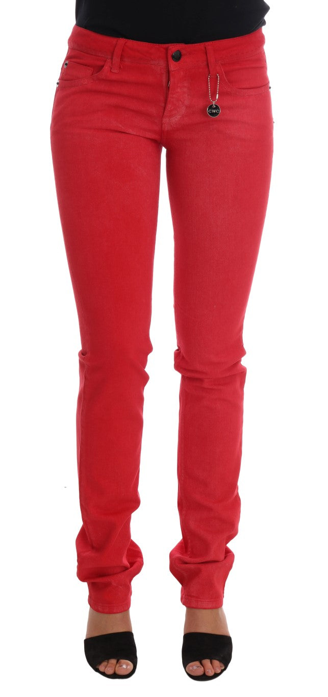 Costume National – Superschmale Designer-Jeans in strahlendem Rot