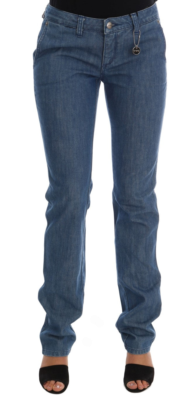 Costume National – Superschlanke Jeans aus Baumwolle in blauer Waschung