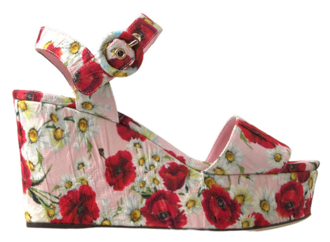 Dolce & Gabbana Sandalias con cuña y tira en el tobillo con estampado floral