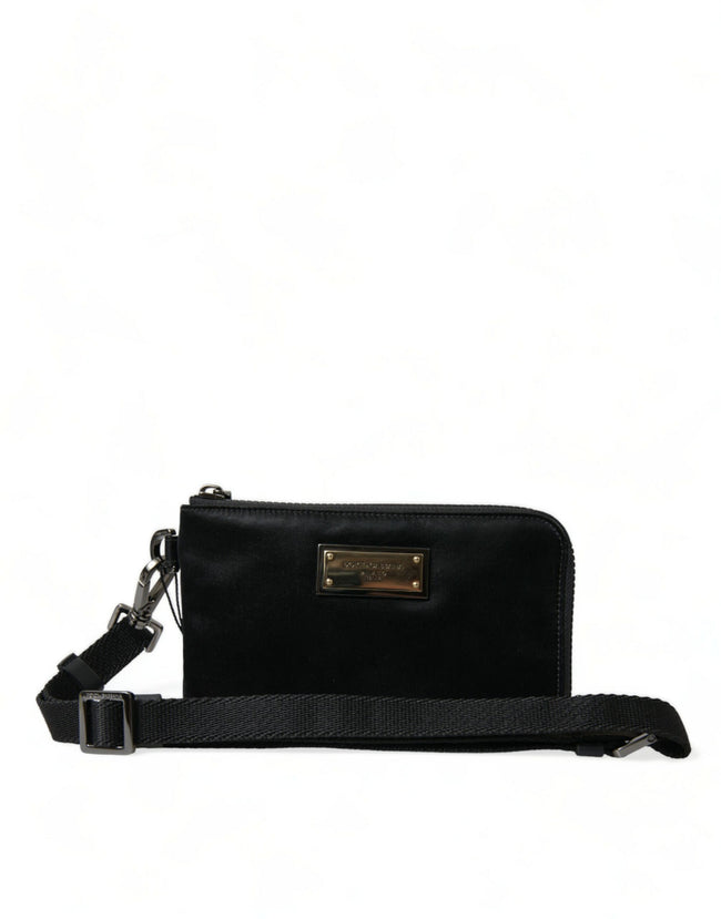 Dolce & Gabbana Black Nylon Logo Plaque Keyring Pouch Clutch Bag.