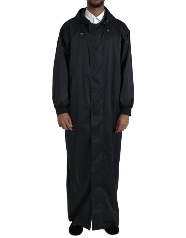 Dolce & Gabbana Black Polyester Hooded Long Windbreaker Jacket