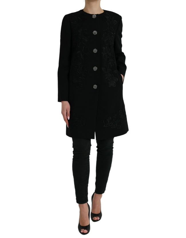 Dolce & Gabbana Elegant Floral Buttoned Wool Trench Coat