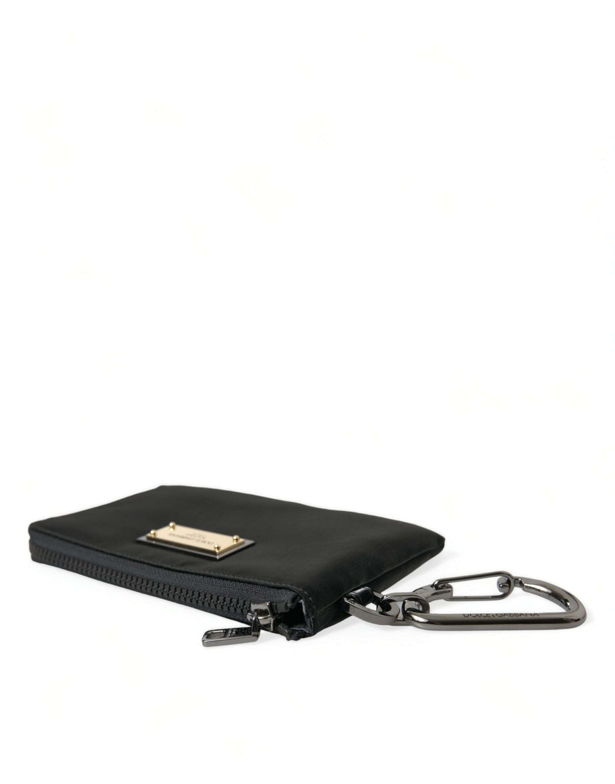 Dolce & Gabbana Bolso clutch con llavero y placa del logo en nailon negro