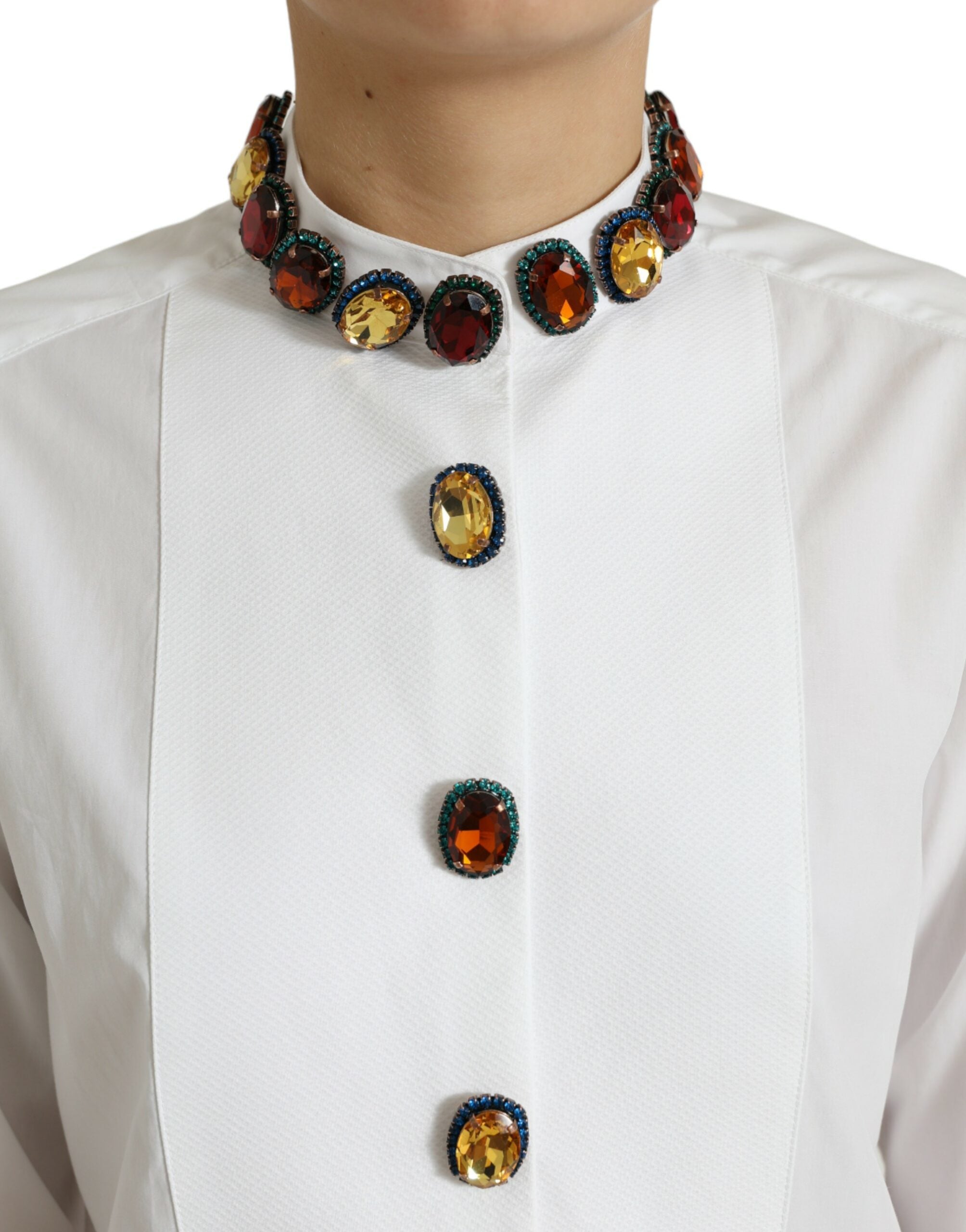 Dolce & Gabbana Elegantes, mit Kristallen verziertes weißes Baumwolltop