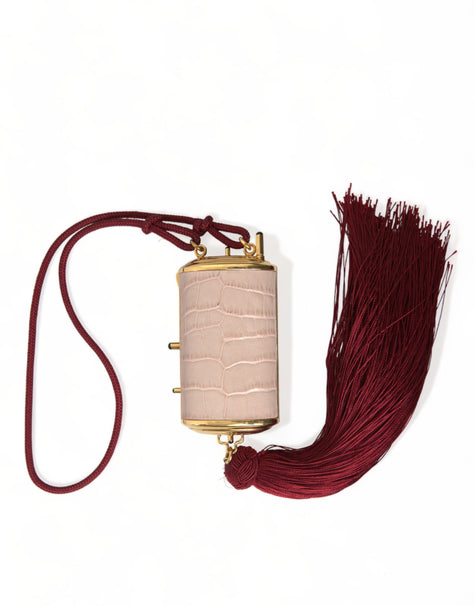 Dolce & Gabbana Pink Exotic Leather Mini Mirror Tassel Makeup Bag.