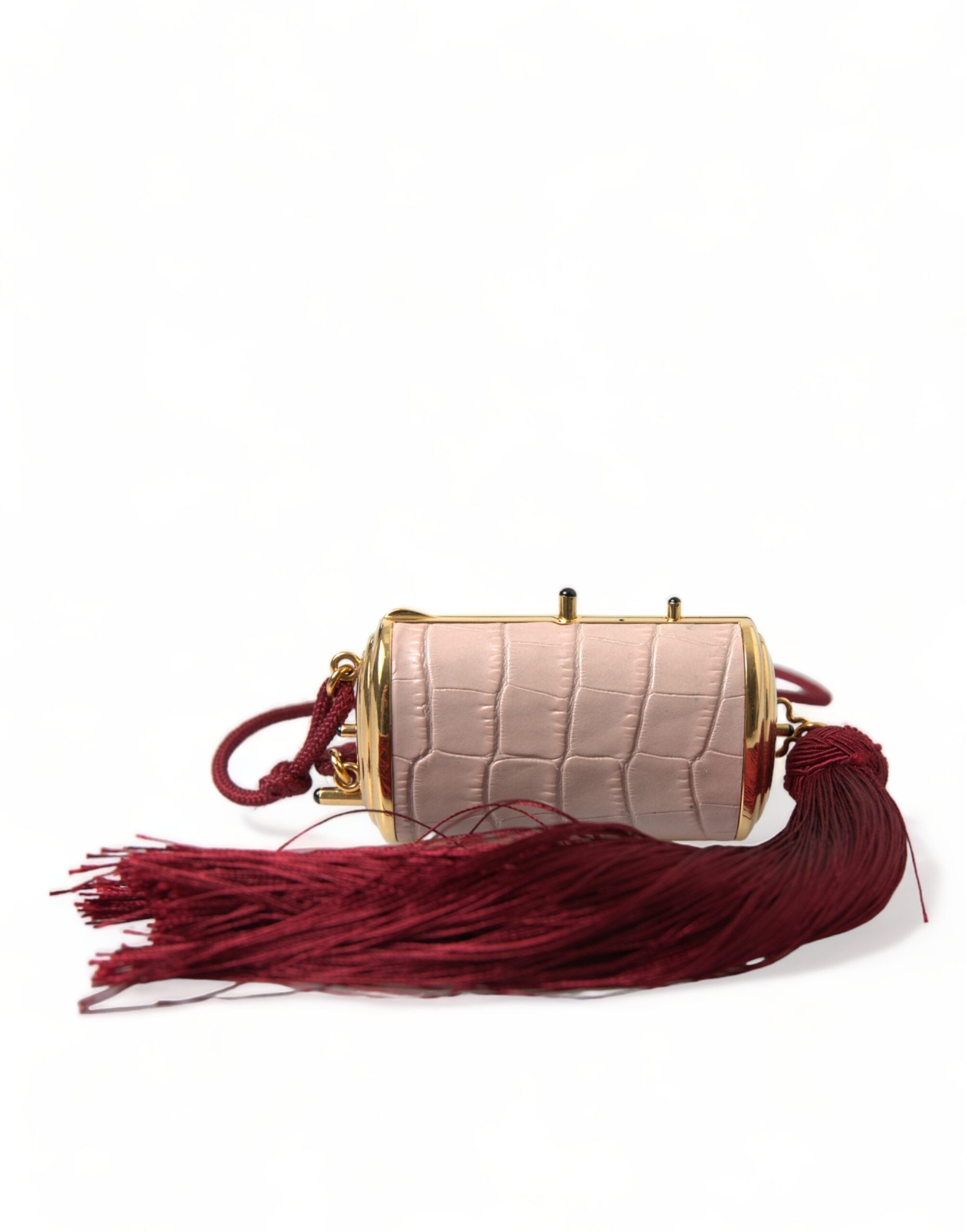 Dolce & Gabbana Exotic Pink Leather Mini Mirror Bag with Tassel