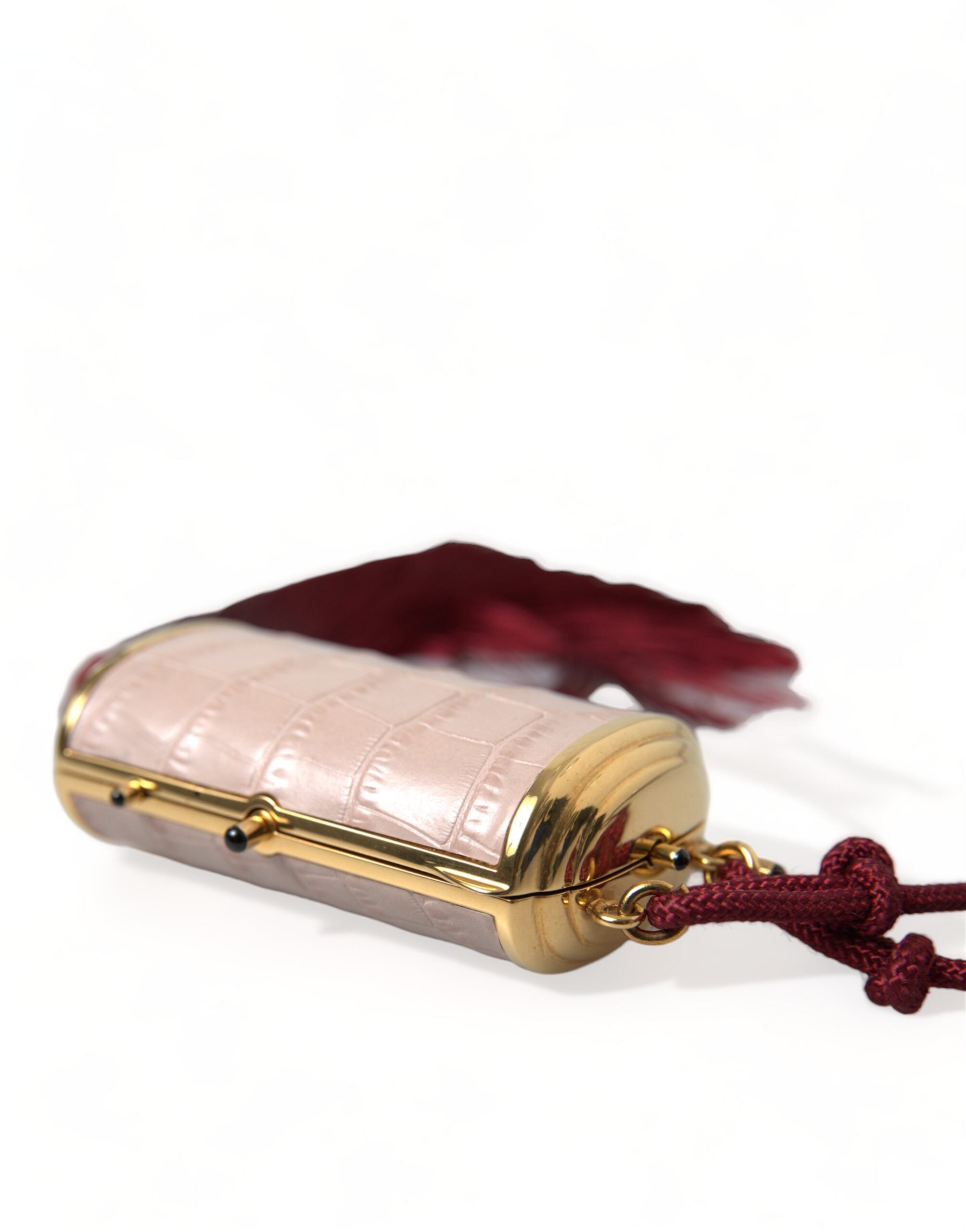 Dolce & Gabbana Bolso de maquillaje mini con borlas y espejo de cuero exótico rosa