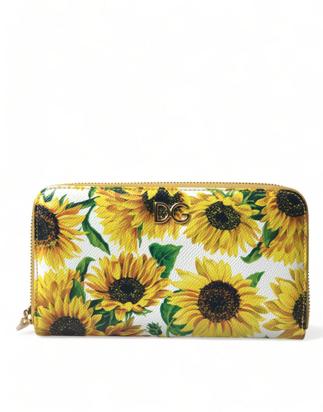 Dolce & Gabbana – Kontinentale Geldbörse aus Leder mit Sonnenblumen-Print