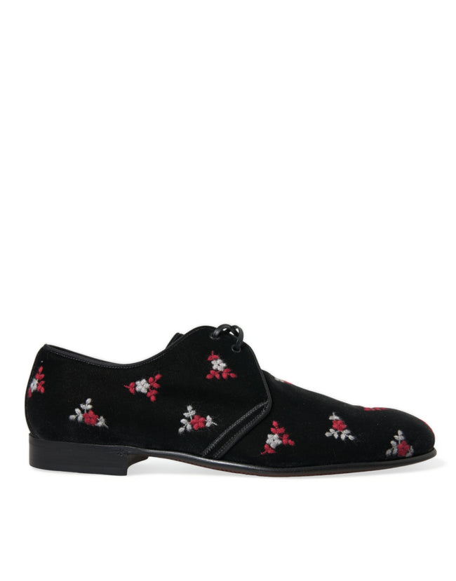 Dolce & Gabbana Elegant Black Velvet Embroidered Formal Shoes