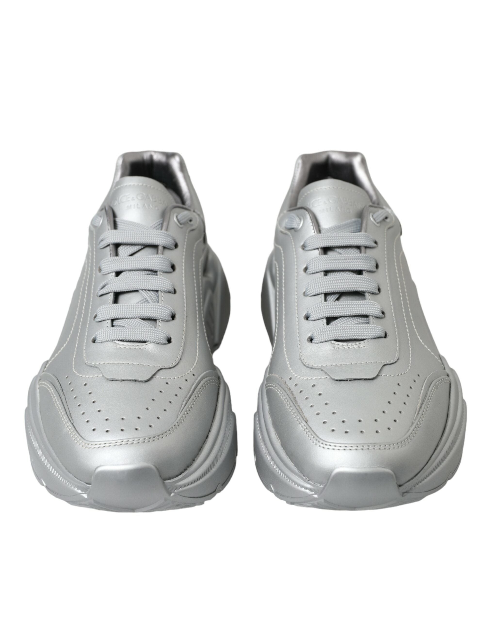 Dolce & Gabbana Elegant Silver Calfskin Leather Sneakers