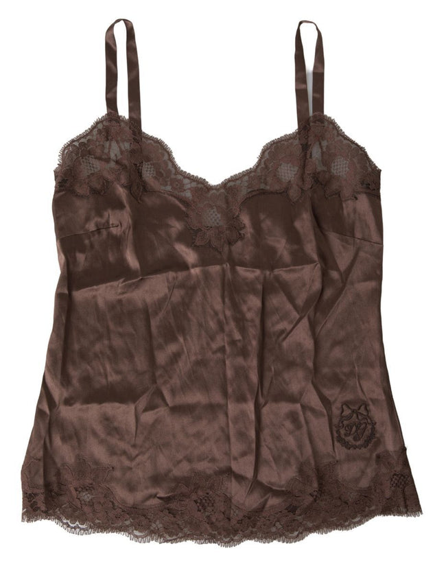 Dolce & Gabbana Ropa de dormir de seda con logo marrón Camisola Top Ropa interior
