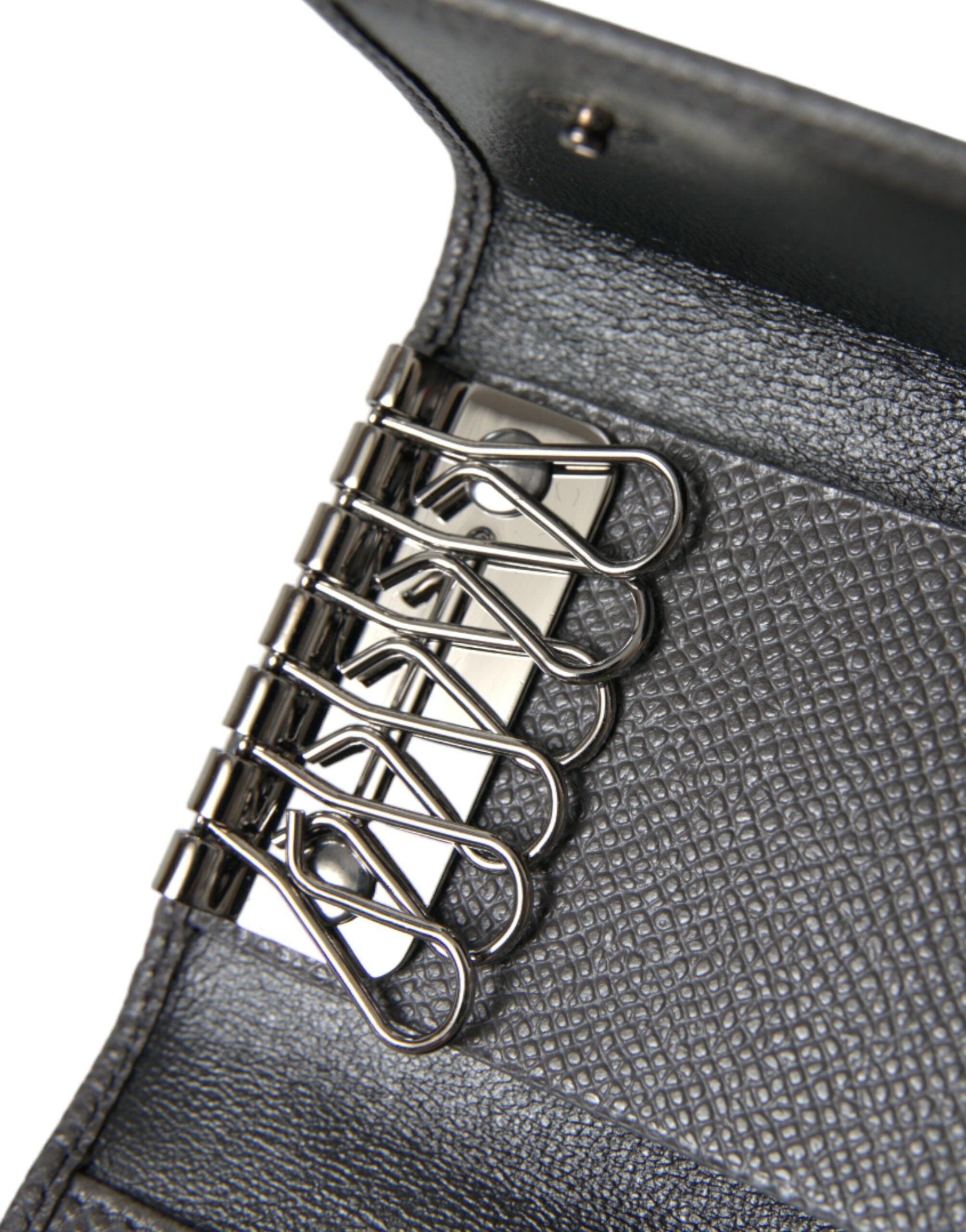 Dolce & Gabbana Schicker dreifach faltbarer Schlüsselanhänger aus grauem Leder