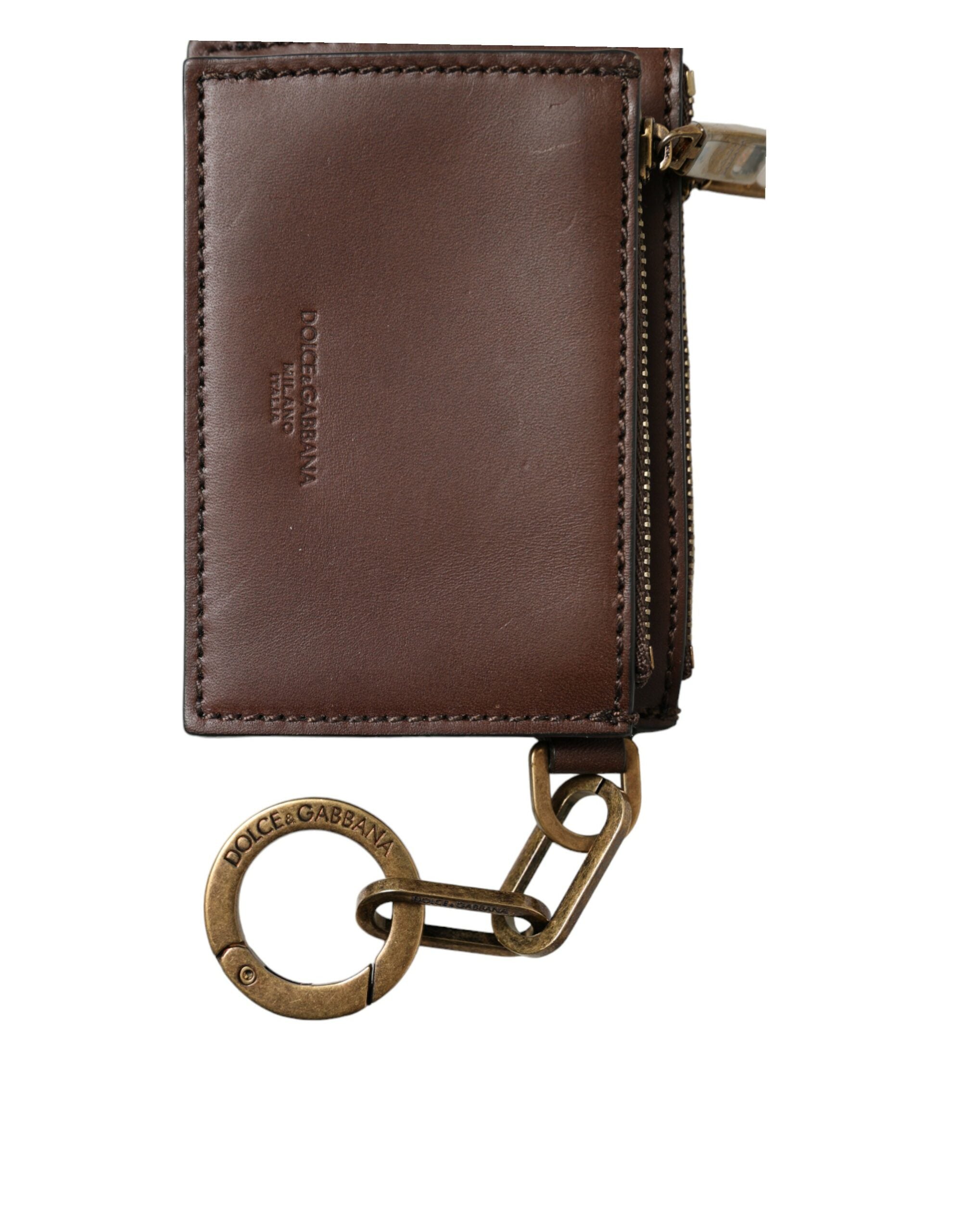 Dolce & Gabbana – Schlüsselanhänger aus Leder mit Reißverschluss und Logo, Münzgeldbörse, Schlüsselanhänger, Brieftasche, Braun