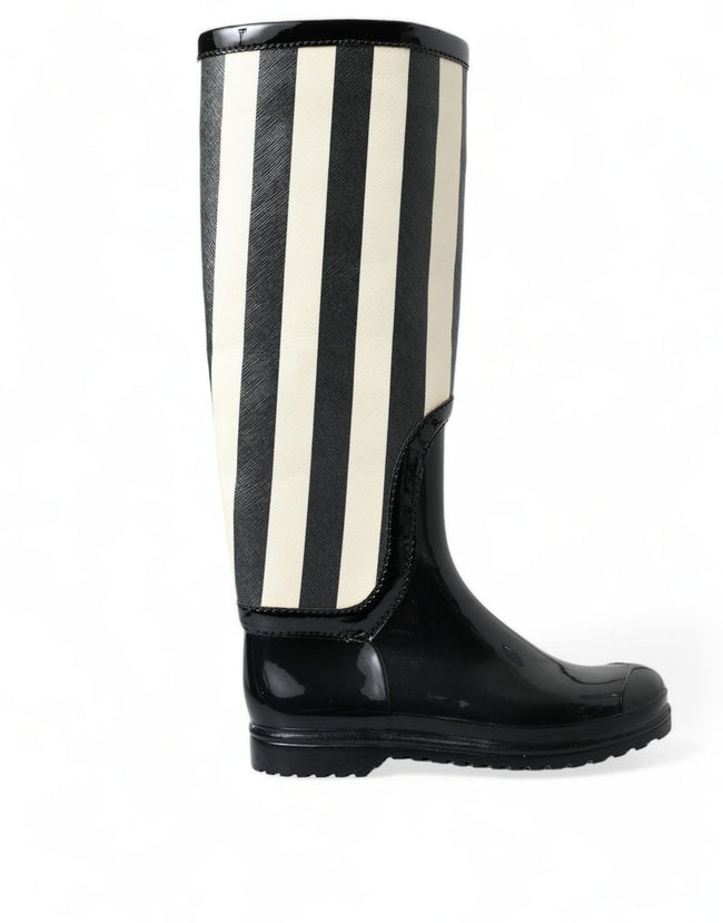 Dolce & Gabbana – Kniehohe Stiefel mit schwarzen und weißen Streifen