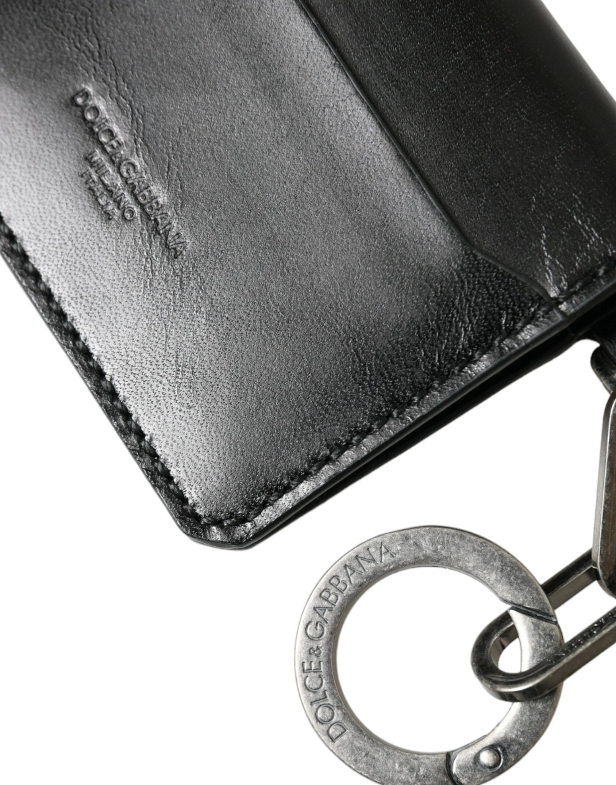 Dolce & Gabbana – Zweifach gefaltetes Kartenetui aus Leder mit Logo und Schlüsselanhänger, Schwarz