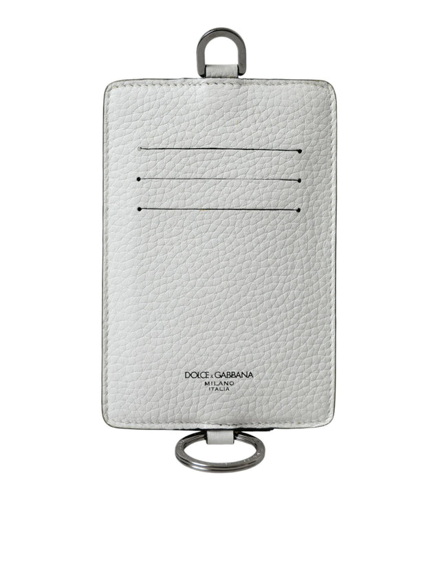 Dolce & Gabbana White Calf Leather Lanyard Logo Card Holder Wallet