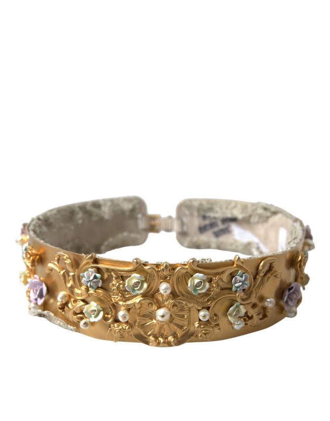Dolce & Gabbana Elegant Gold-Tone Faux Pearl Floral Belt