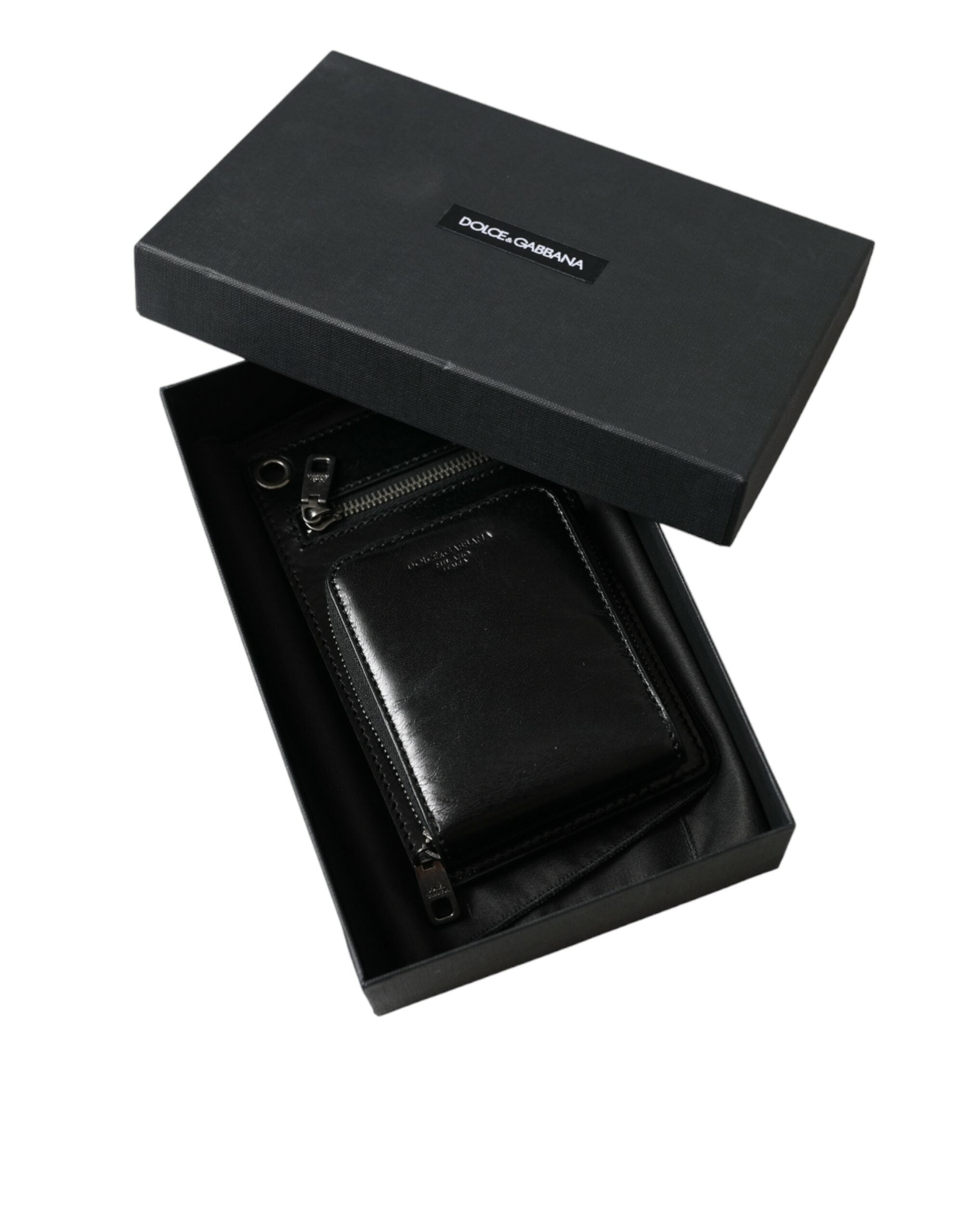 Dolce & Gabbana – Schwarze Geldbörse aus Kalbsleder mit Reißverschluss und Logo