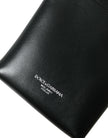 Dolce & Gabbana – Schwarzes Lederportemonnaie mit Rundum-Reißverschluss und Logo-Print