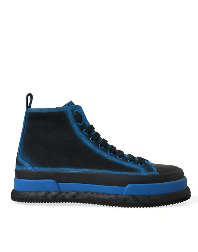 Dolce & Gabbana Zapatillas altas de algodón de lona azul negro Zapatos