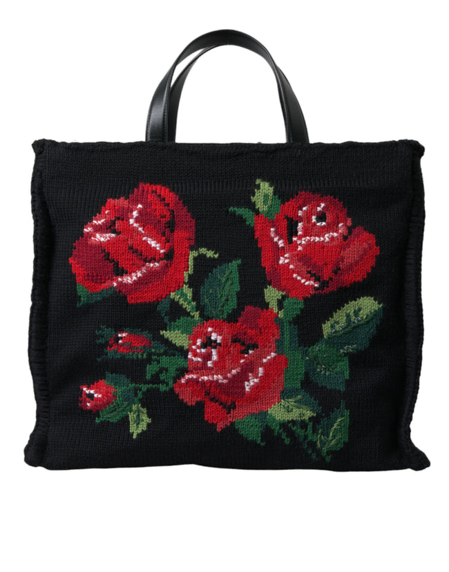 Dolce & Gabbana – Schicke schwarze Tragetasche mit Blumenstickerei