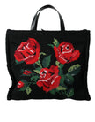 Dolce & Gabbana Chic Embroidered Floral Black Tote