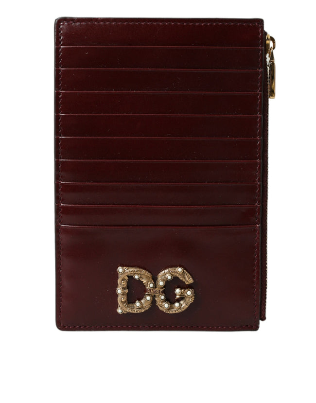 Dolce & Gabbana Maroon Leather Card Holder Wallet