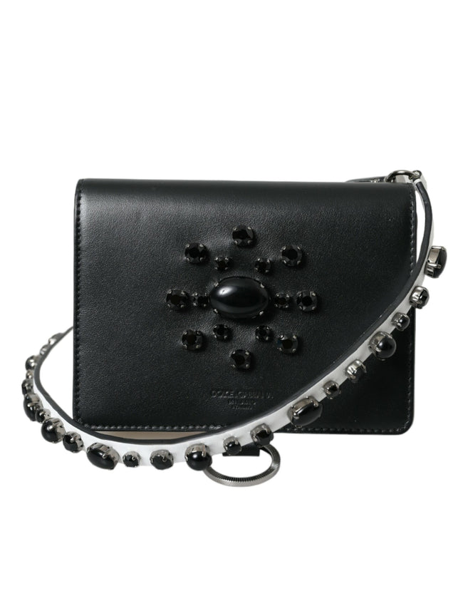 Dolce & Gabbana Elegant Crystal-Embellished Leather Card Holder