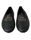 Dolce & Gabbana Zapatos de vestir mocasines con adornos de cristales de cuero negro